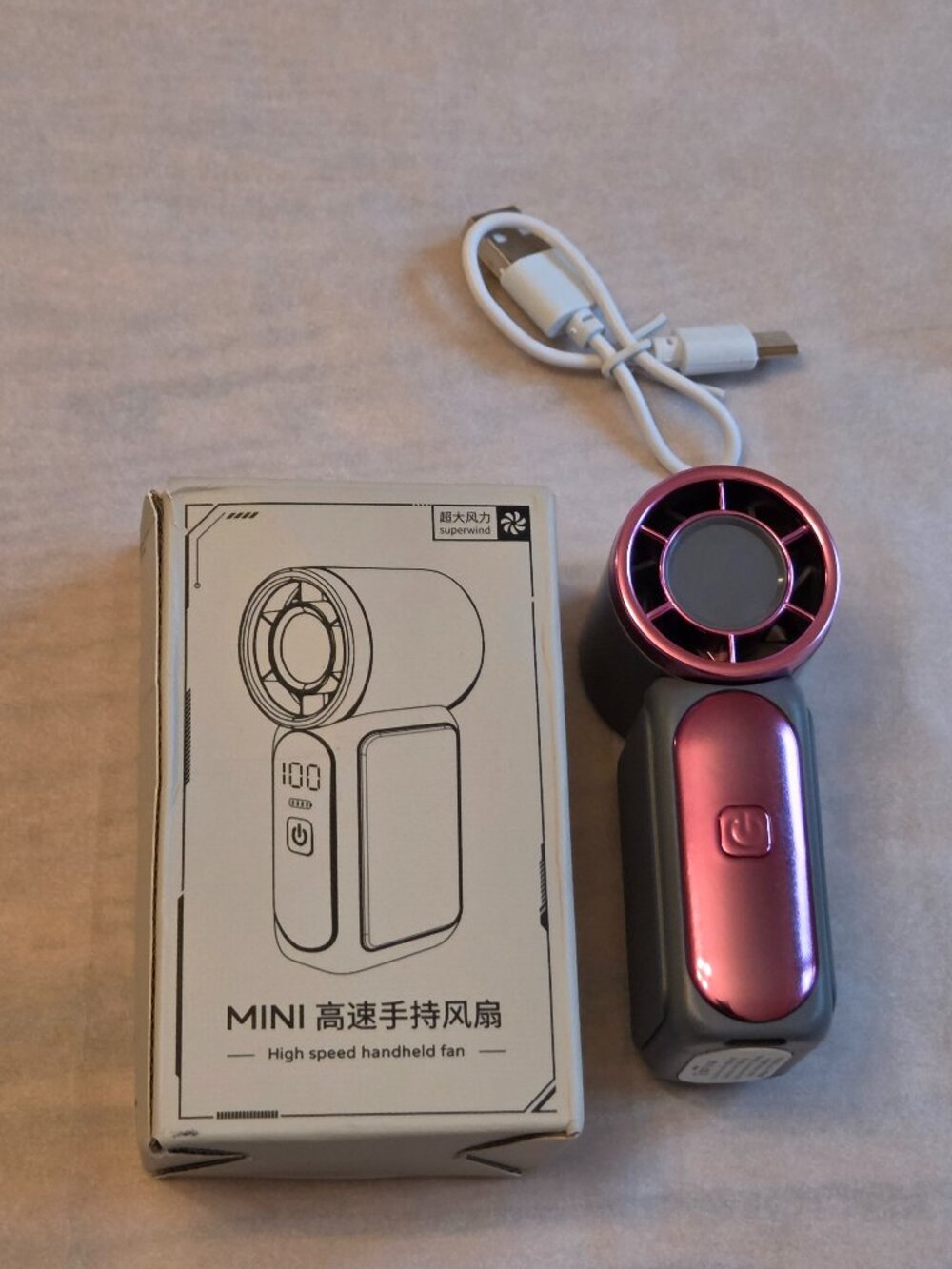 Pink Mini High Speed Handheld Fan 4" x 2" USB Charger Great for Office - NEW